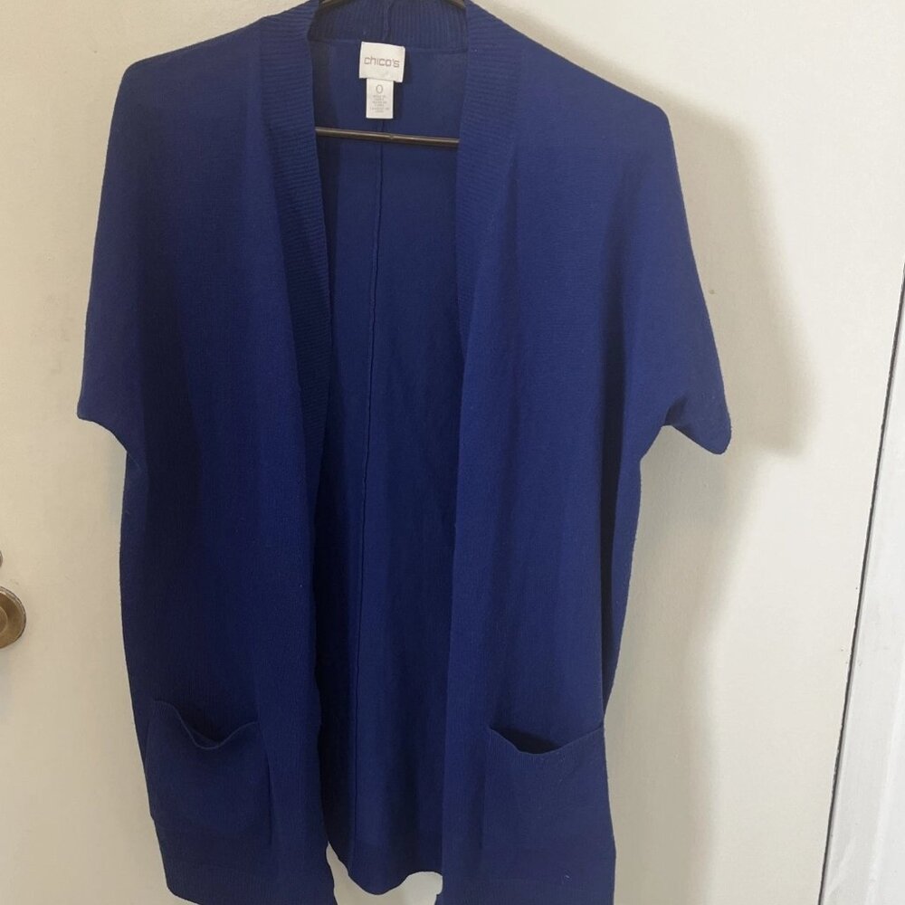 Chico’s Size 0 Royal Blue Open-Front Longline Cardigan Pockets